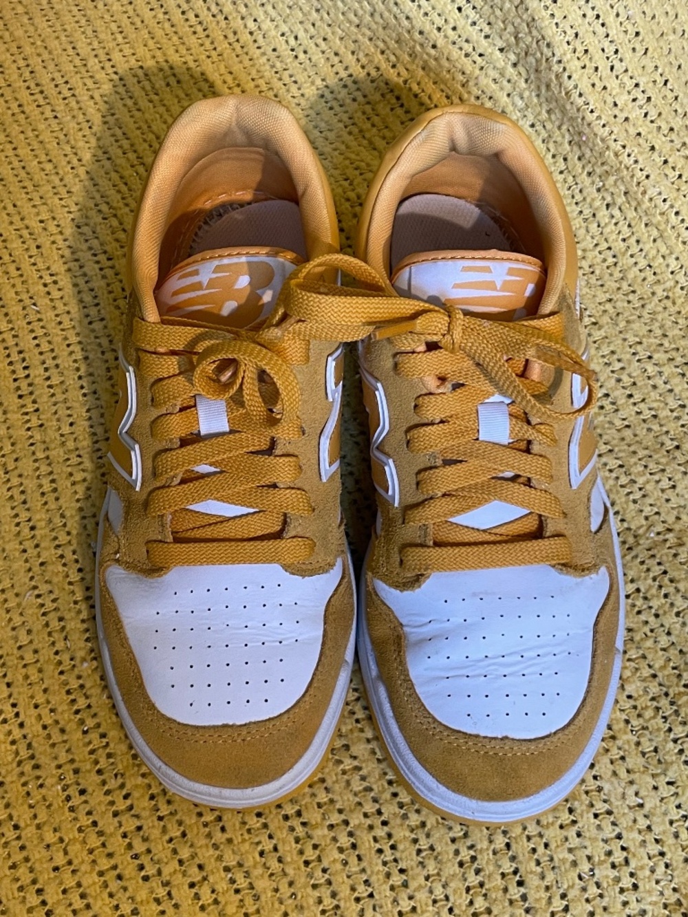 New Balance 480 Mustard Yellow & White Leather Suede Sneakers | Women's 7 - Picture 2 of 9